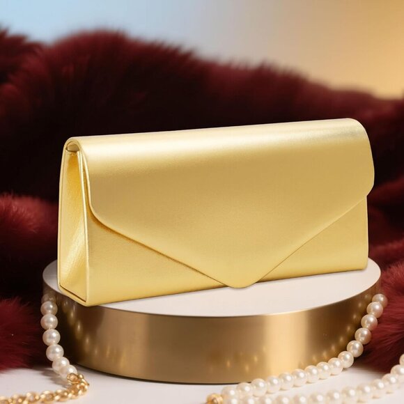 🆕Women Gold Metallic Vegan Leather Evening Clutch Bag with Chain Strap Wedding - Picture 7 of 7